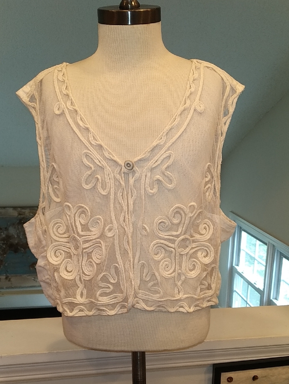Vintage Embroidered Cream Vest